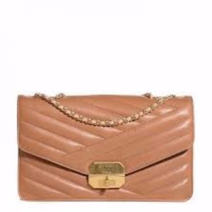 CHANEL Calfskin Gabrielle Chevron Flap Brown